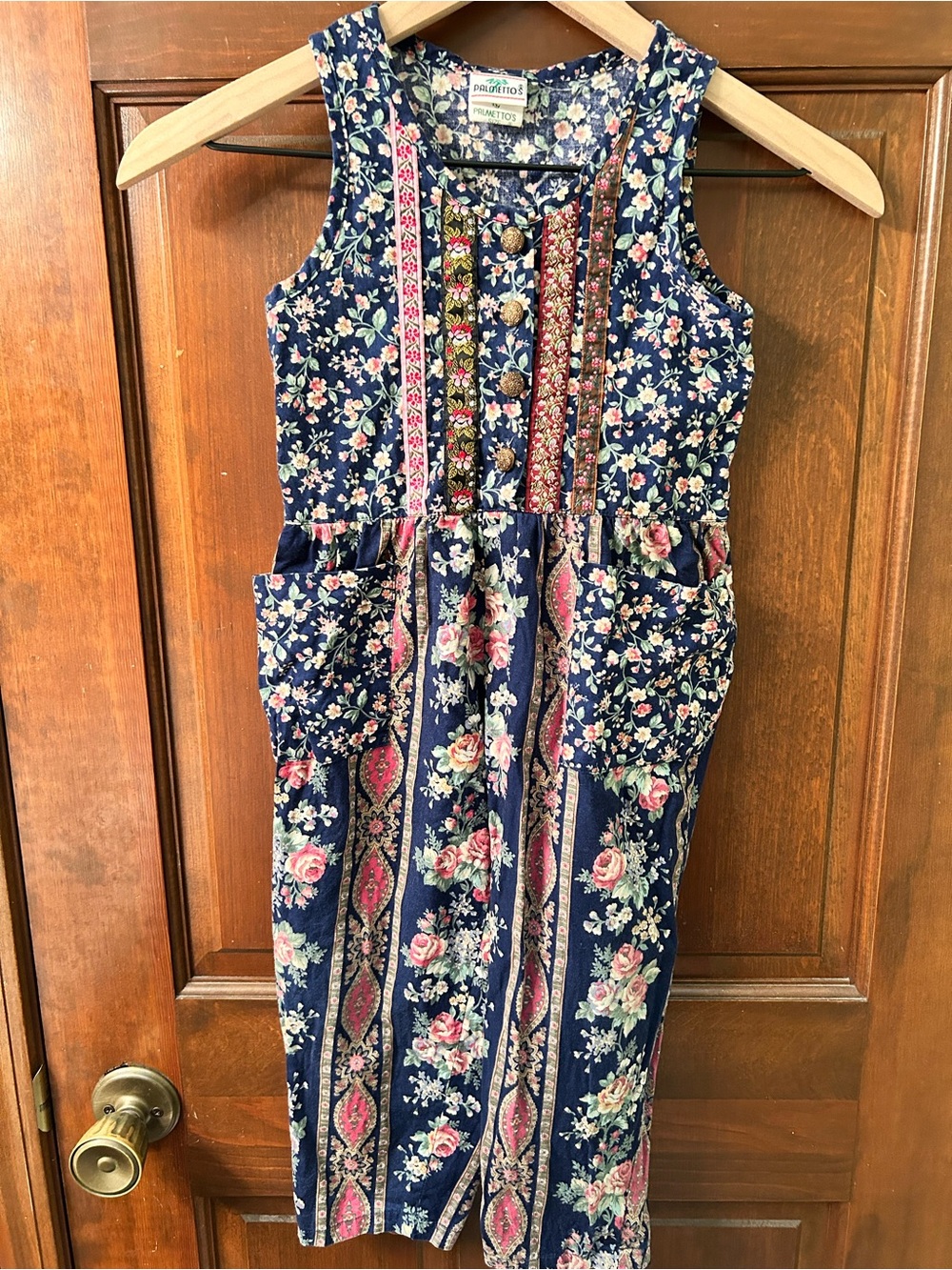 PALMETTOS VTG 80s Cute Navy Floral Girls Romper. Size S